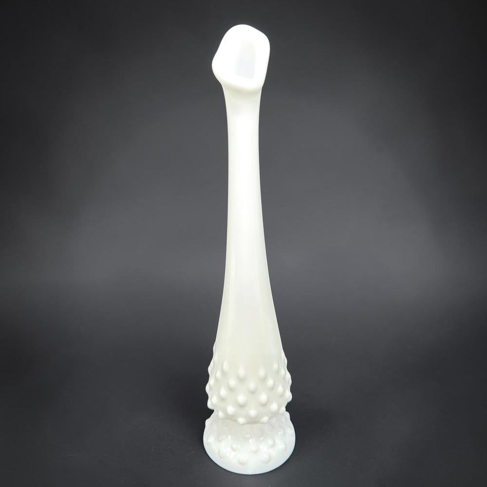 Fenton Hobnail Milk Glass Swung Vase 10 Inch Tall White Vintage Mid Century
